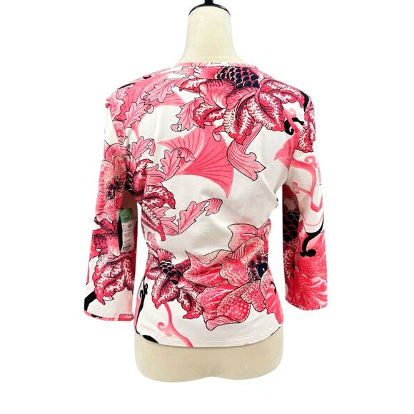 Carlisle NWT Pink Floral Gold Metallic Embellished Square Neck Slim Fit Top - Picture 3 of 11